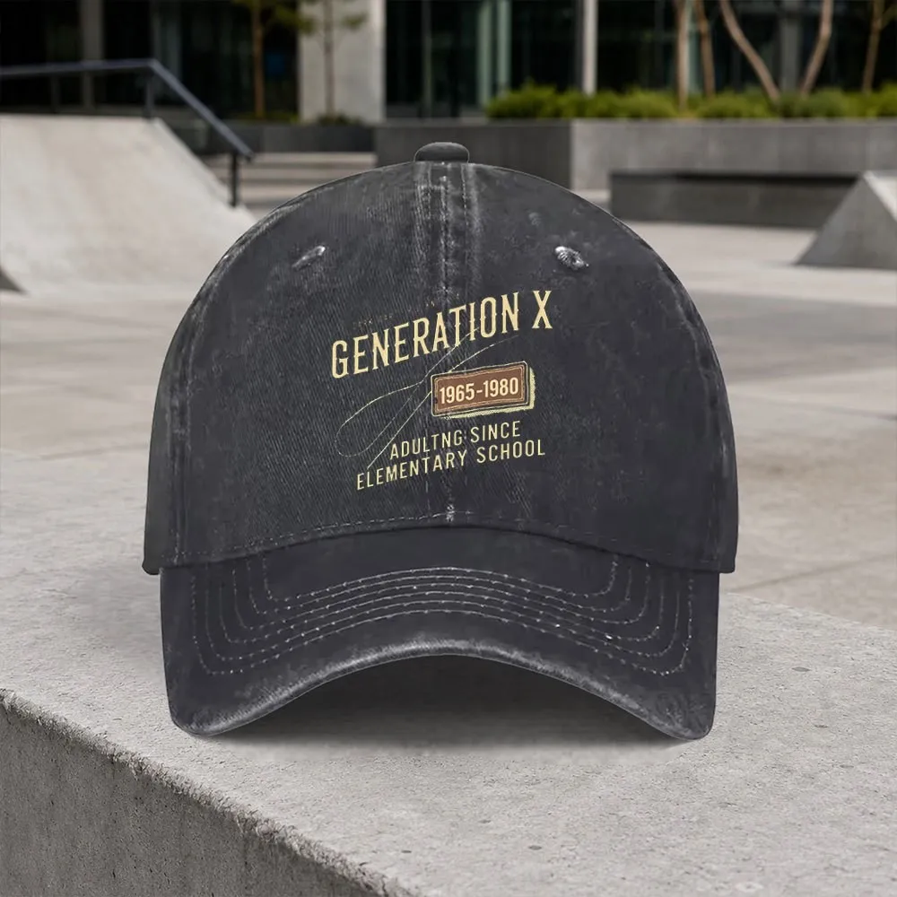 Generation X Vintage Baseball Cap 1965-1980 Adulting Since Elementary School Unisex Washed Cotton Cap for Casual Outdoor Wear