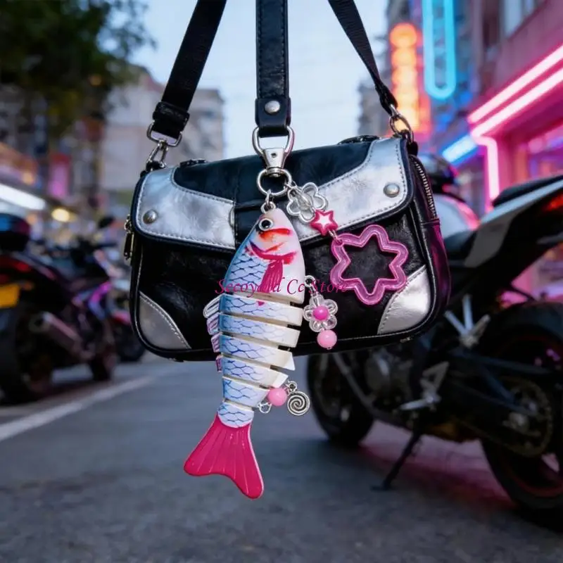 

N3UC Colorful Fish Beaded Keychain Handmade Plastic Pendant for Bag or 10cm