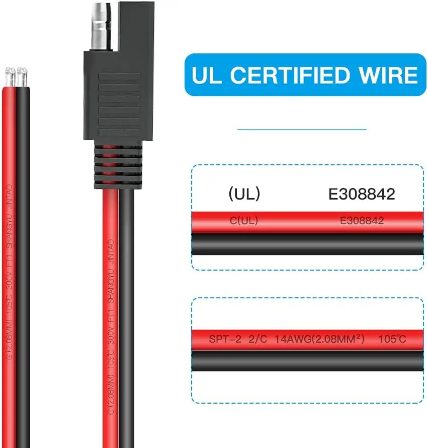 SAE Connector Extension Cable SAE Quick Connector Disconnect Plug SAE Power Automotive Extension Cable Solar Panel Cable Wire