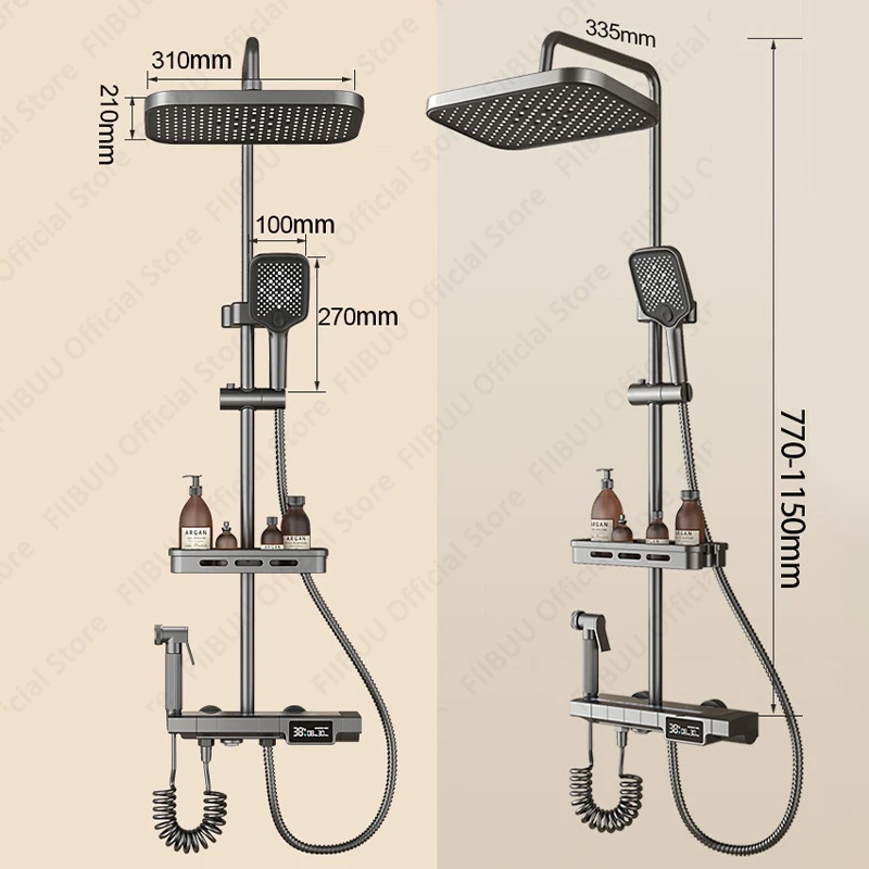 물 절약 샤워 세트 럭셔리 스마트 샤워 시스템 다기능 샤워 헤드 콤보 압력 물 마사지 욕실 액세서리