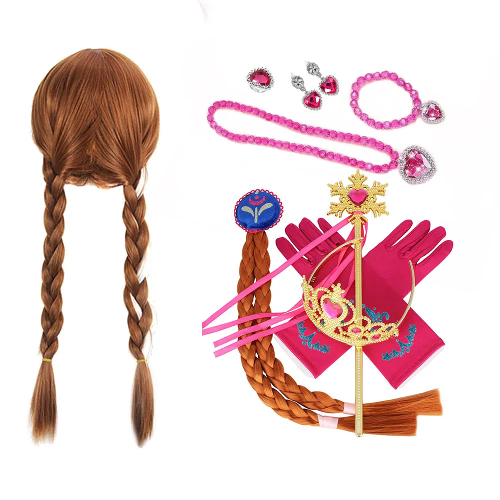 2024 Mädchen Geburtstags feier liefert Kopf bedeckung Krone Anna Zopf Perücke Kit Kinder Prinzessin Rollenspiel Purim Cosplay Dress Up Zubehör