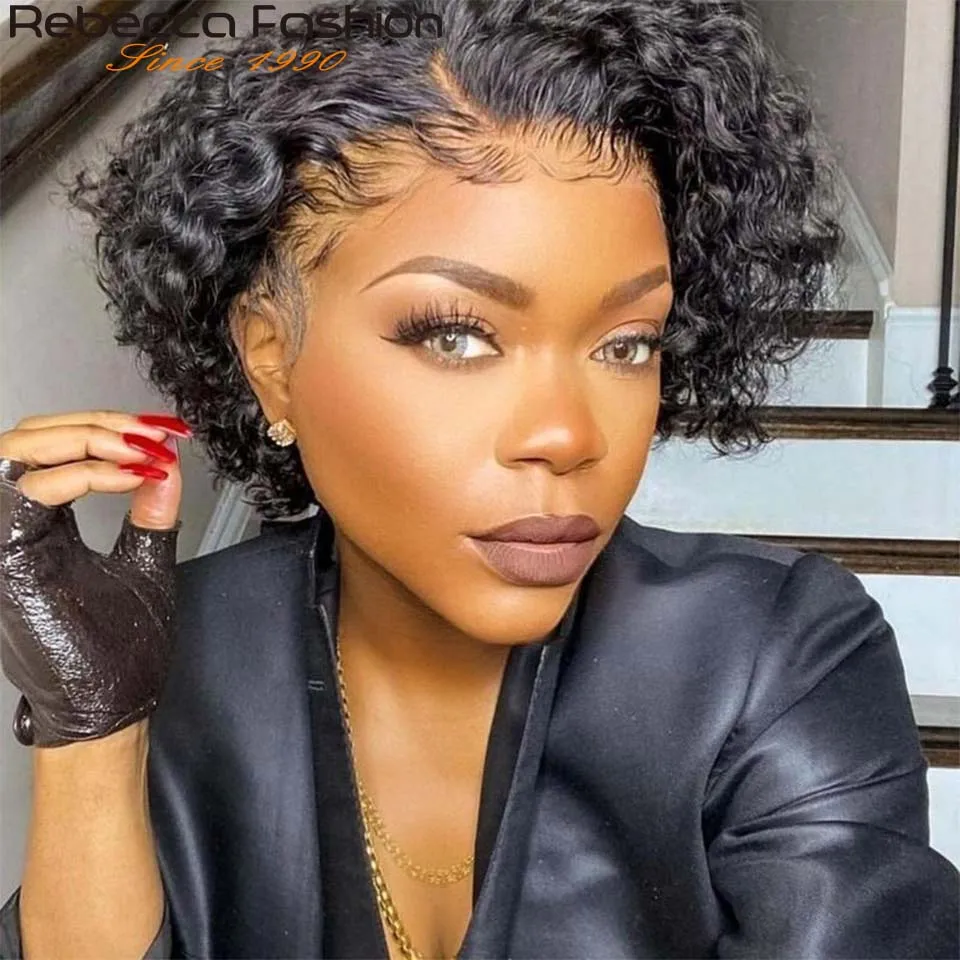 

Colored Short Cut Bob Lace Wigs Kinky Curly T Part Lace Front Wig For Women Brazilian Kinky Curly Colored Human Hair Lace Wigs