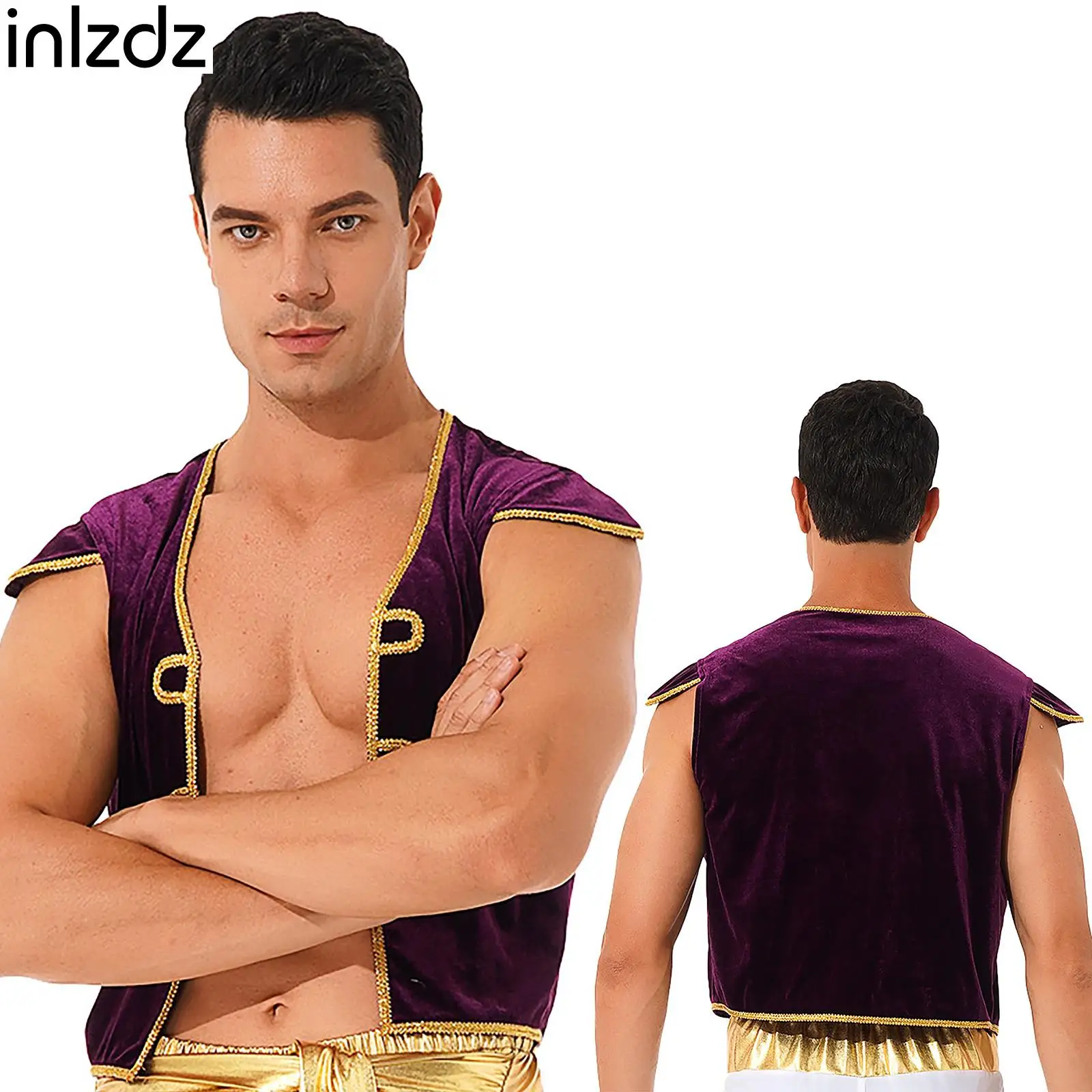 

Men Arabian Prince Role Play Costumes Cap Sleeve Vests Tops Halloween Fairy Party Fancy Prince Arabian Carnival Cosplay Costumes