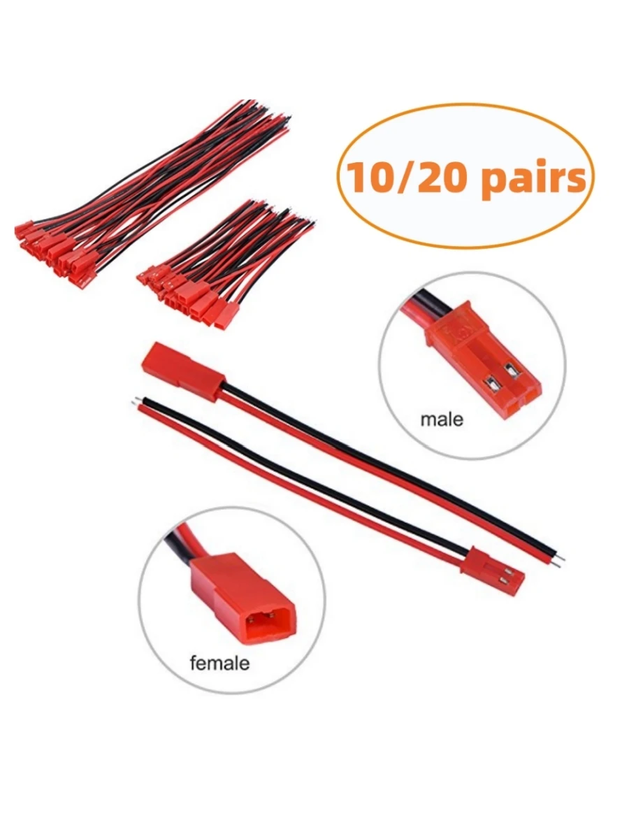 HALJIA 20 paires 200 mm 20 cm JST connecteur 2 broches câble Ligne Fil de câble mâle + femelle pour lampe LED strip RC Toys batterie