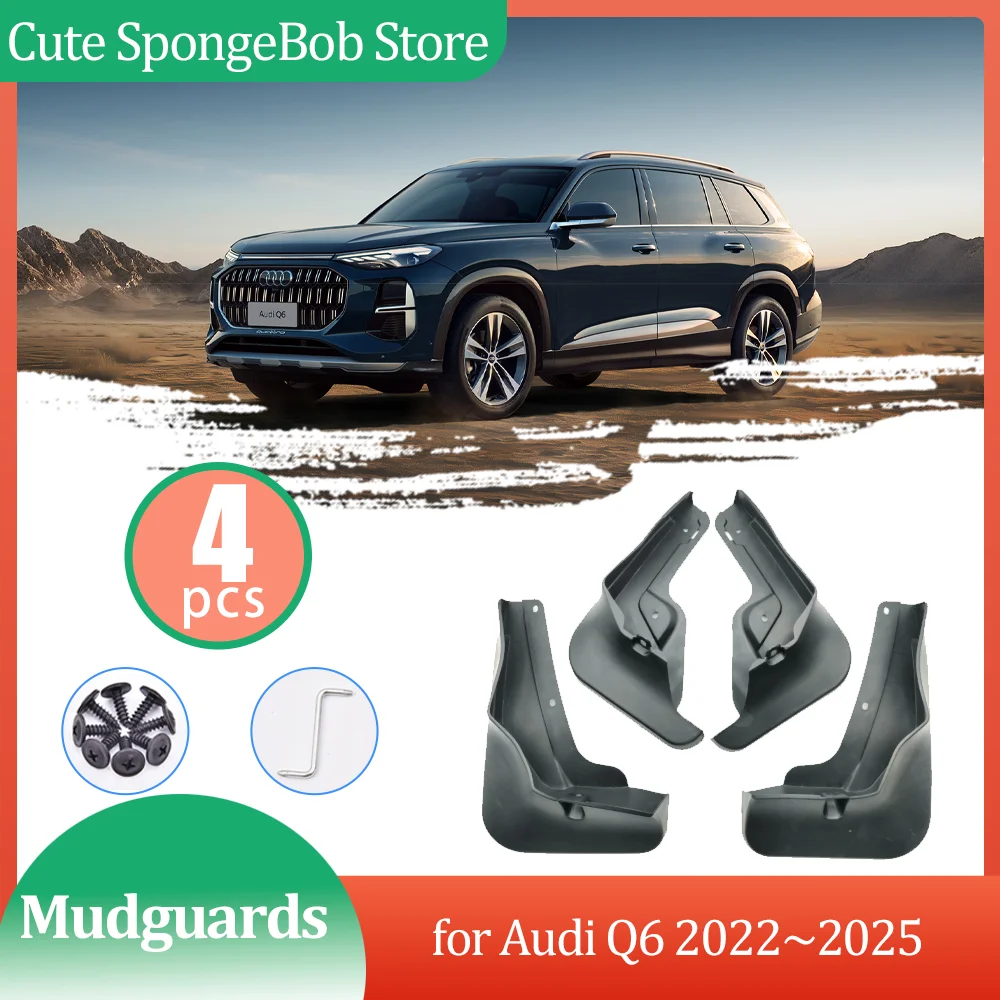 

4 шт. для Audi Q6 2022 ~ 2025 2023 2024 автомобильные брызговики, расклешенные крылья, брызговик, переднее и заднее колесо, часть аксессуаров