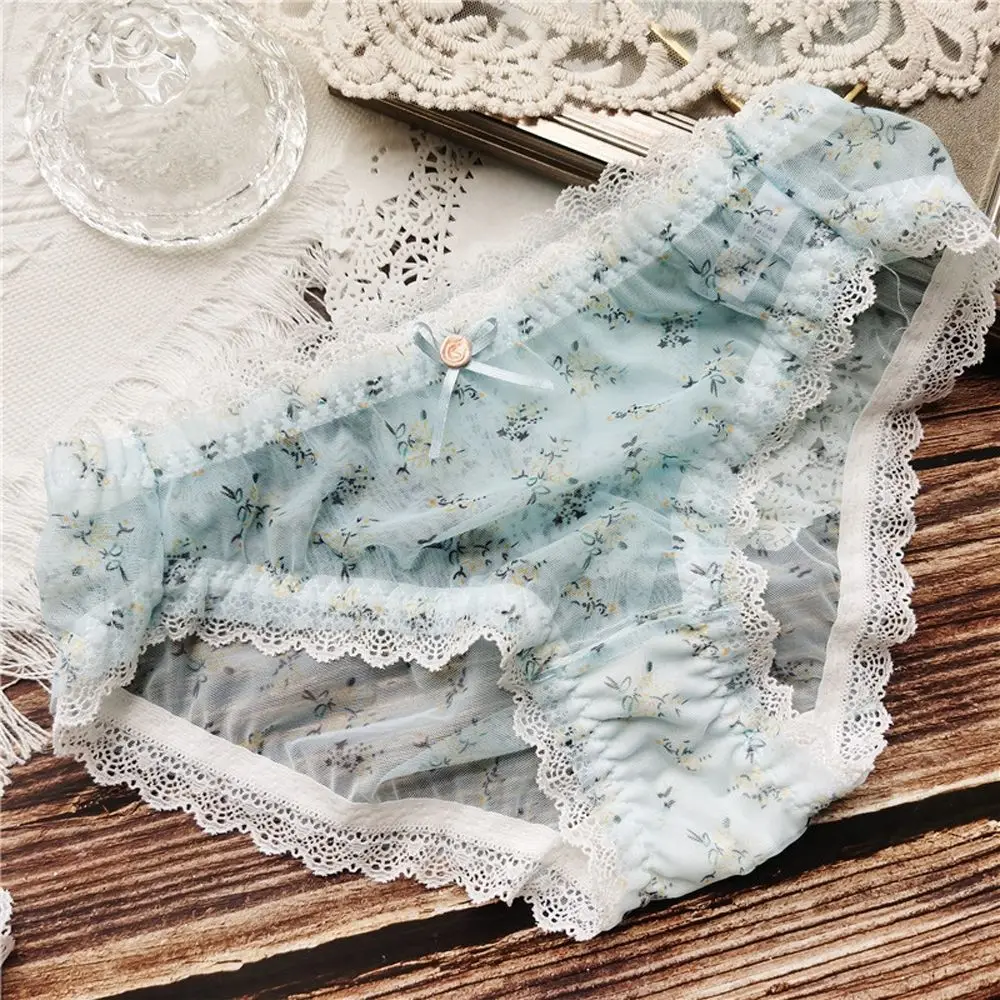 Kawaii سلس القطن المنشعب الدانتيل مطاطا القوس مثير سراويل الملابس الداخلية زهرة ملخصات الملابس الداخلية النسائية