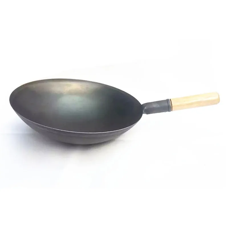 wooden handle kitchen Cooking Pot 32/34/36 Cast Iron Skillet Cooker Universal Wok Restaurant Chef Stir Fry Special Wok Pan