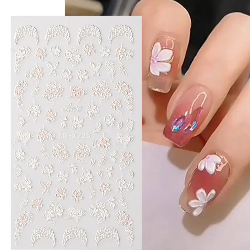 5D Spring Summer Flowers Nail Stickers Mimosa DIY Design Floral Leaf Self-adhesive Nail Decals Sliders Manicure Decor Accessorie