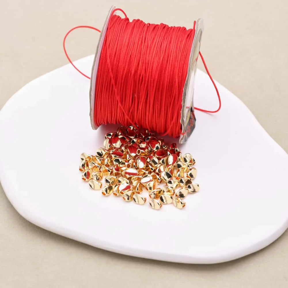 5 pcs Beads One Rope Jewelry Making Spacers Golden Color Beads with Ropes