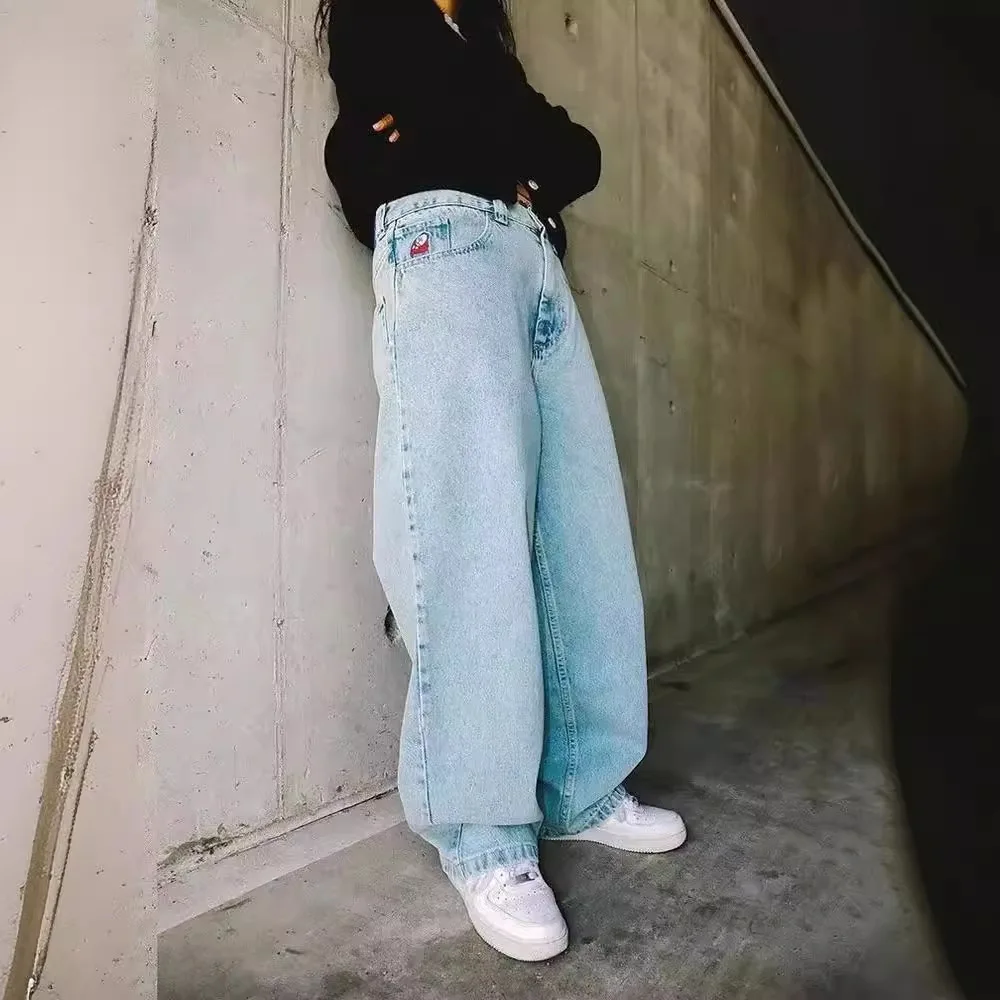 Männer y2k lässig Hip-Hop blau lose Streetwear Baggy Jeans Streetwear Harajuku weites Bein Denim Cargo hose