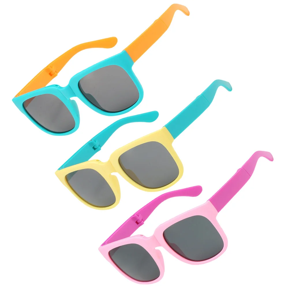 

3Pairs Kids Folding Sunglasses Cute Sturdy Children Sunglasses for Boys Girls Summer Beach Party Photo Accessory