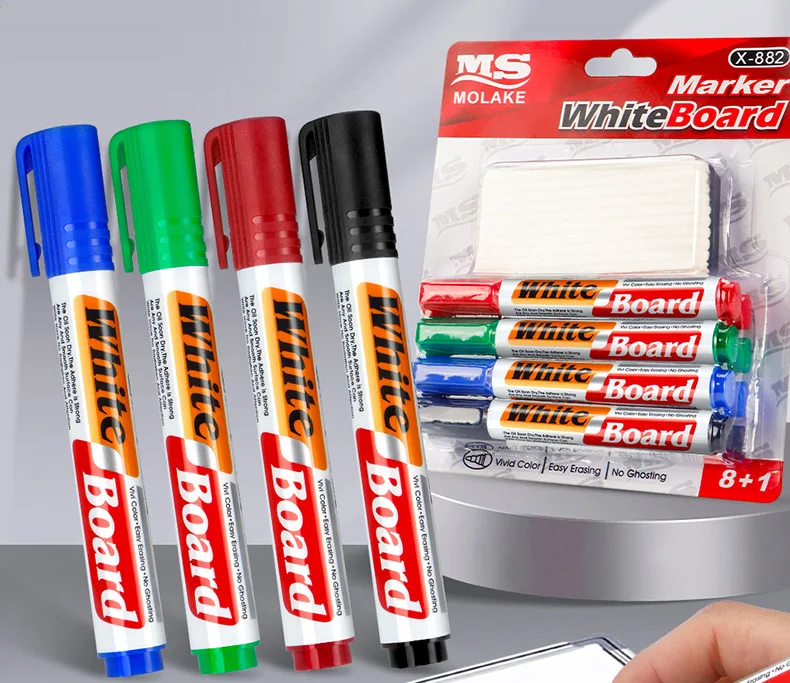 Whiteboard-Marker-Set, mit Tafellöscher, nachfüllbar, sicher, ungiftig, hohe Kapazität, für Büro, Besprechungen und Bildungszwecke – Detail 1