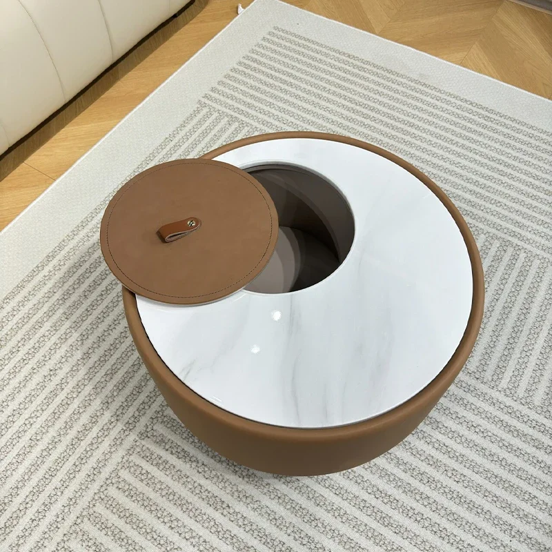 For small simple living room furniture coffee table with storage modern rotatable round  with wheels