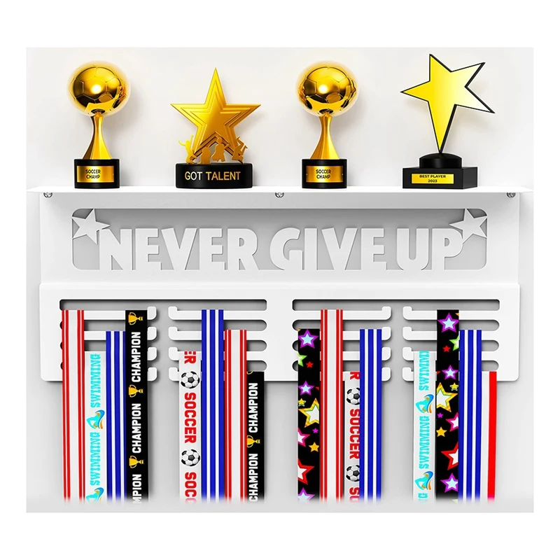 1 Piece Medal Hanger Display With Shelf Easy Install Metal Award Rack Trophy Shelf For Walls Holds Sports Medals