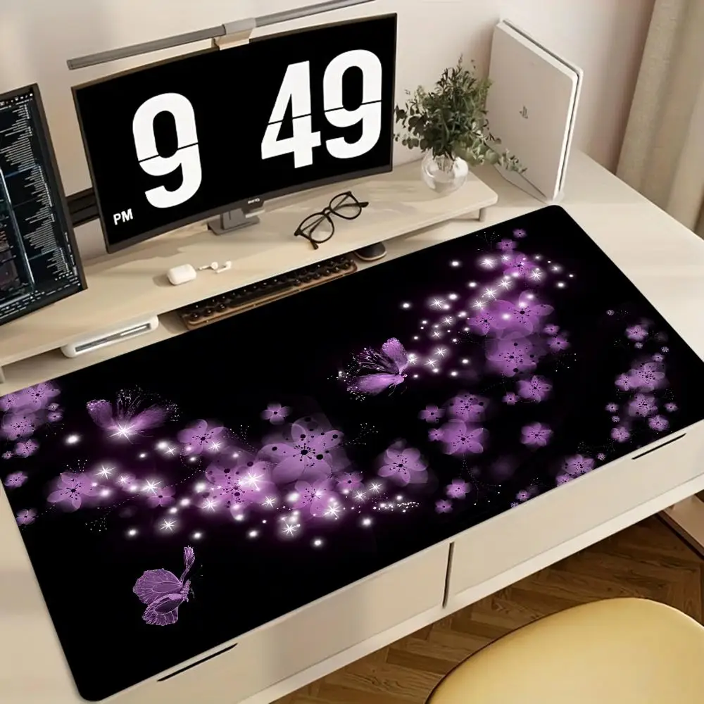 

XXL большой игровой коврик для мыши с бабочкой, коврик для мыши с фиолетовой цветочной бабочкой, игровые аксессуары, коврик для ноутбука