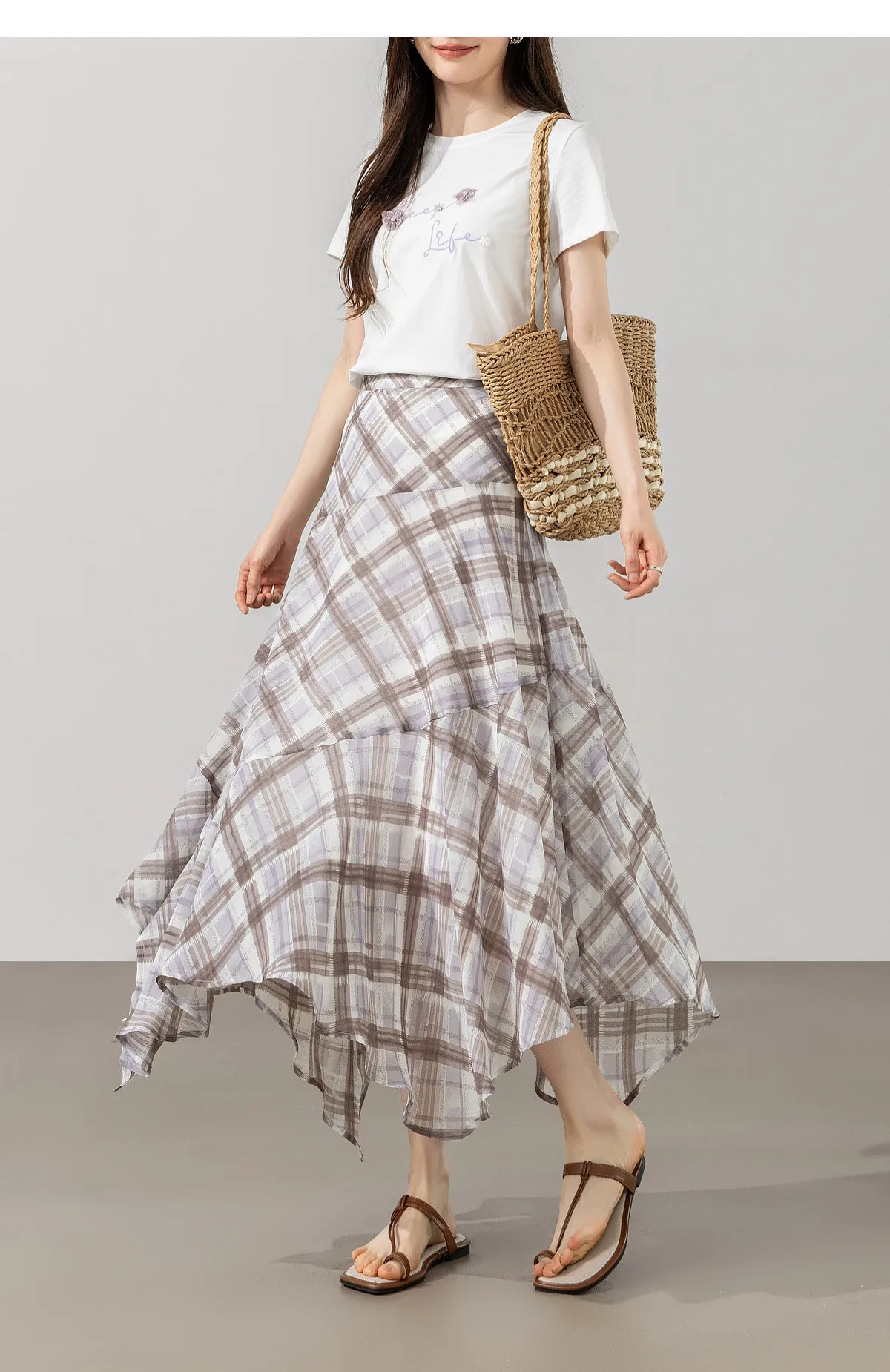SENTUBILA Damen Sommer Karierter Rock 2026 Neuer Unregelmäßiger Gelber Langer Meerjungfrauenrock Damenkleidung Alltagsoutfit 162QK7007 – Detail 27