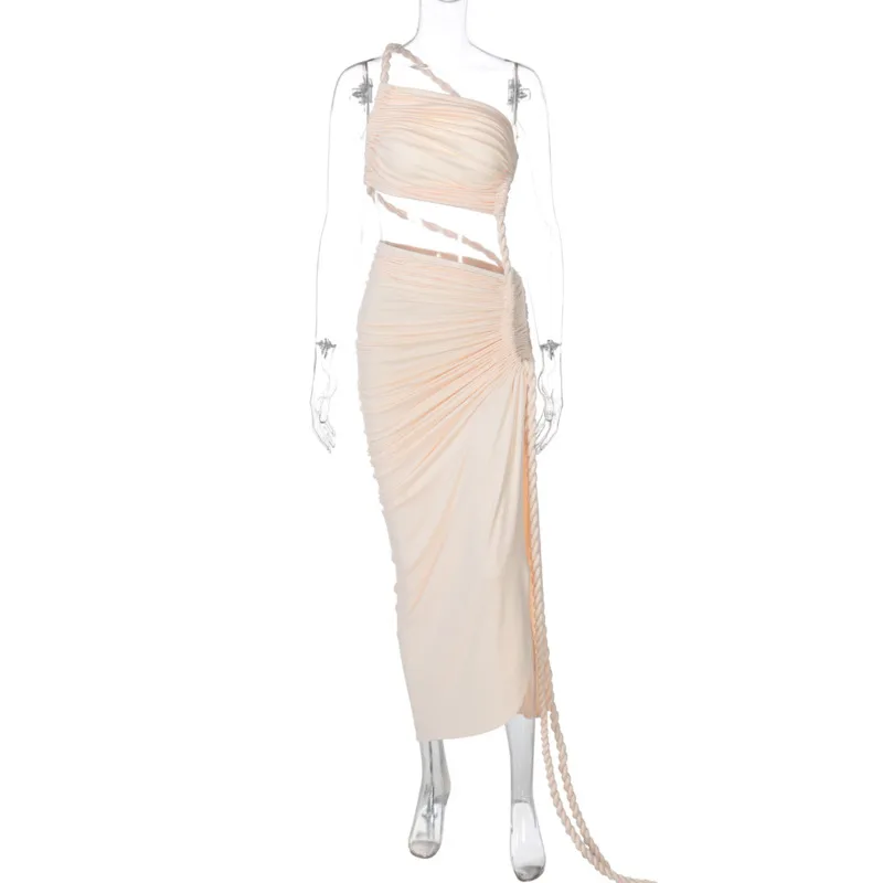 Mini Dresses Strapless Backless Dresses Women Spring Summer Ru Us Single Shoulder Hollowed Out Drawstring Pleats Dresses New