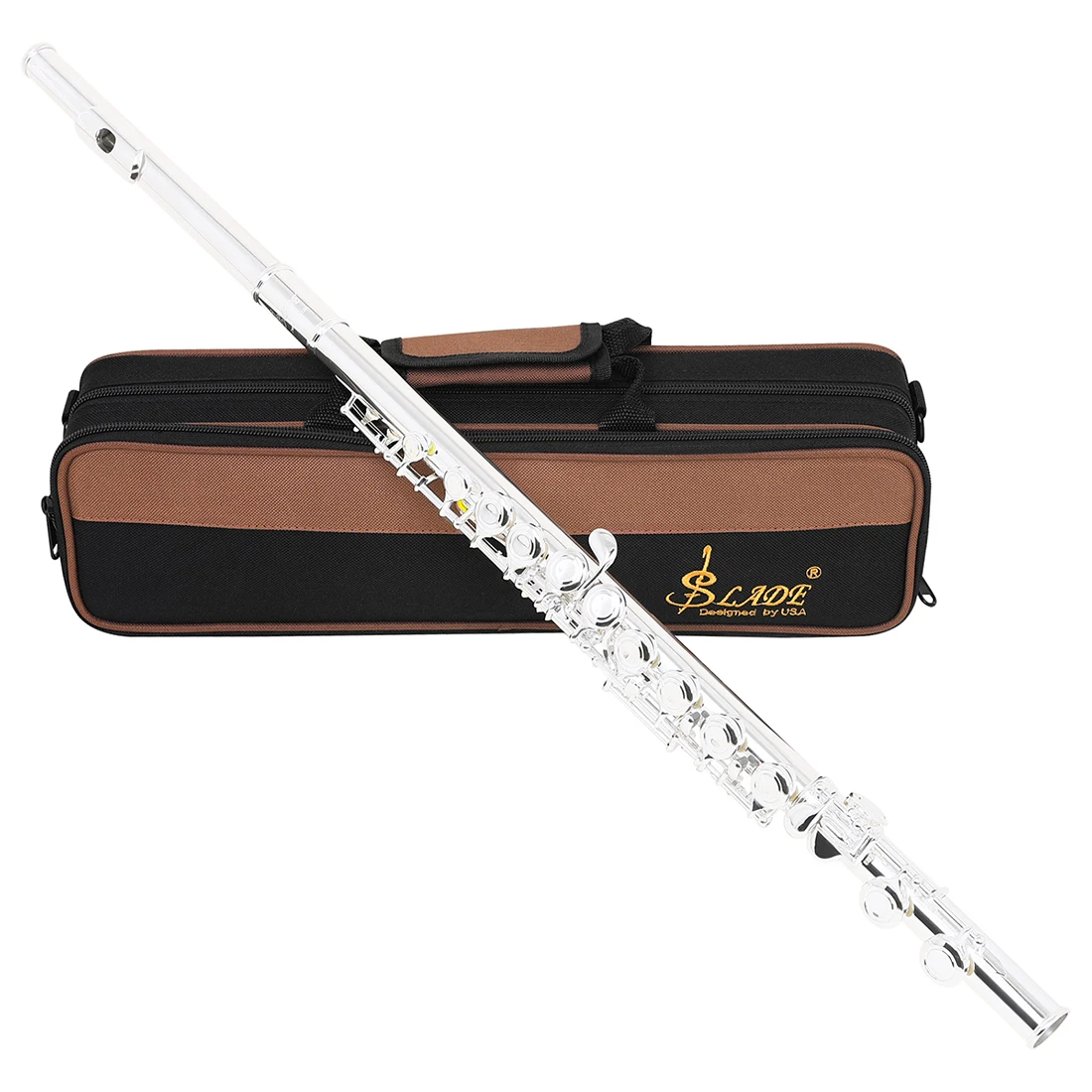 Flet SLADE C, 16 otworów, z zamkniętymi otworami, posrebrzany, z niklu-kuprowego, zakrzywiony flet z klawiszem E, instrument dęty drewniany do występów, z futerałem.