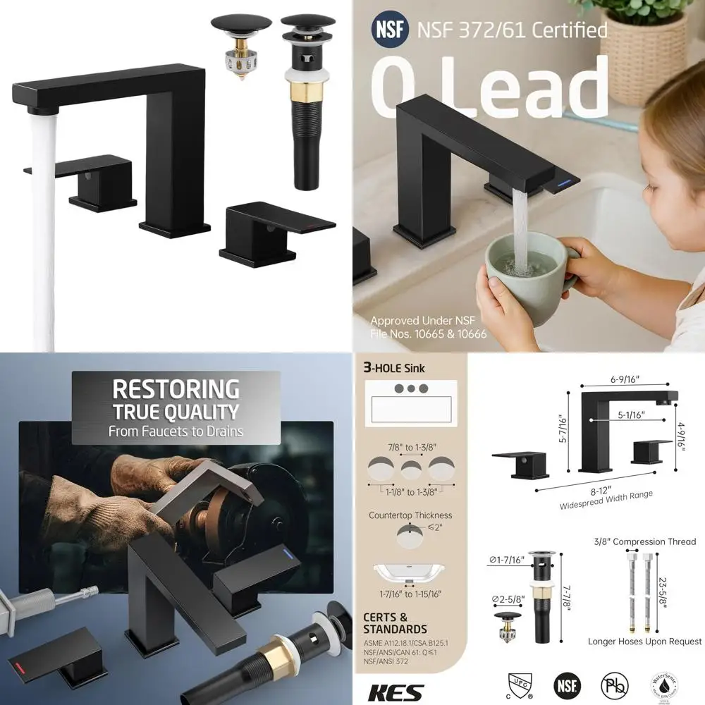 

8. Широко распространенный матовый черный смеситель для ванной комнаты из нержавеющей стали с выдвижным сливом и переливом.