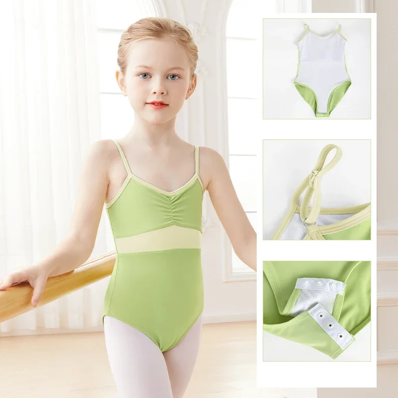 Girls Ballet Leotard with Lining Kids Camisole Gymnastic Costumes Toddler Cross Back Sling Ballet Swimwear Bodysuit