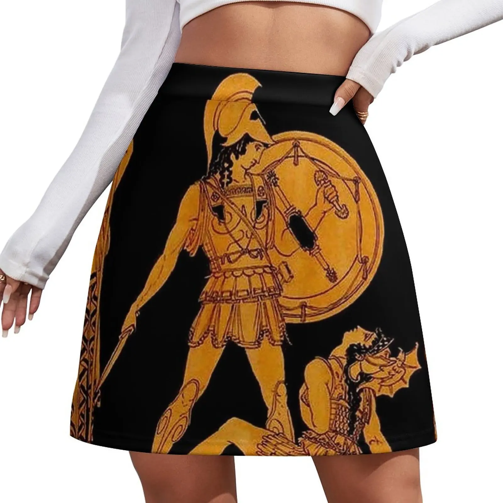 GREECE : Ancient God and Goddess Frieze Print Mini Skirt rave outfits for women fashion