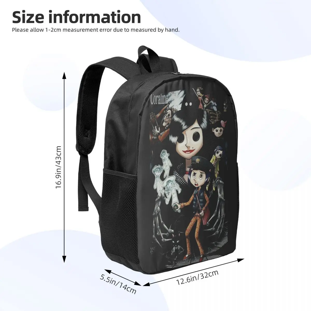 Custom Coraline & The Secret Door Movie Film Figure Backpack for Women Men School College Student Bookbag 15 Inch Laptop Bags