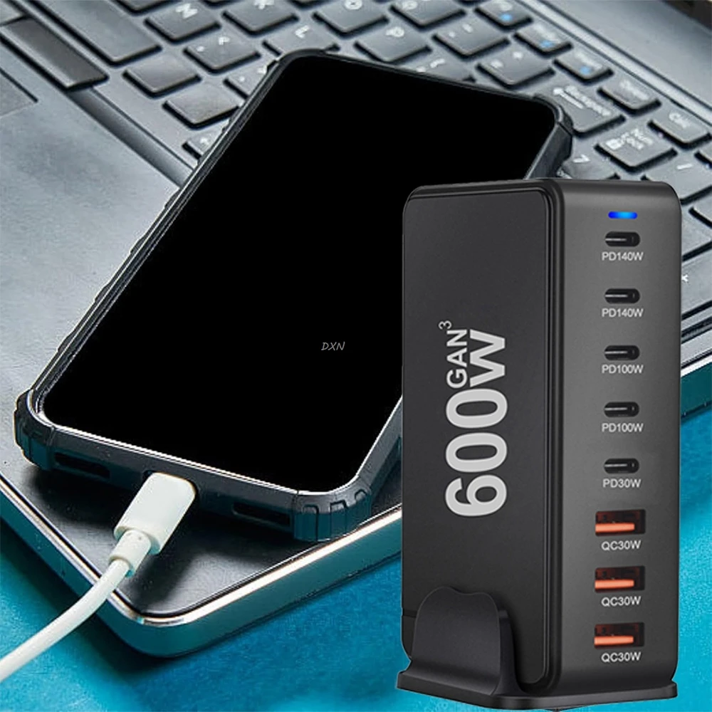 

Зарядное устройство GaN USB C мощностью 600 Вт, 8-портовые адаптеры типа C PD3.1, станция быстрой зарядки PD для iPhone 16 15 14 планшетов Samsung Xiaomi Huawei