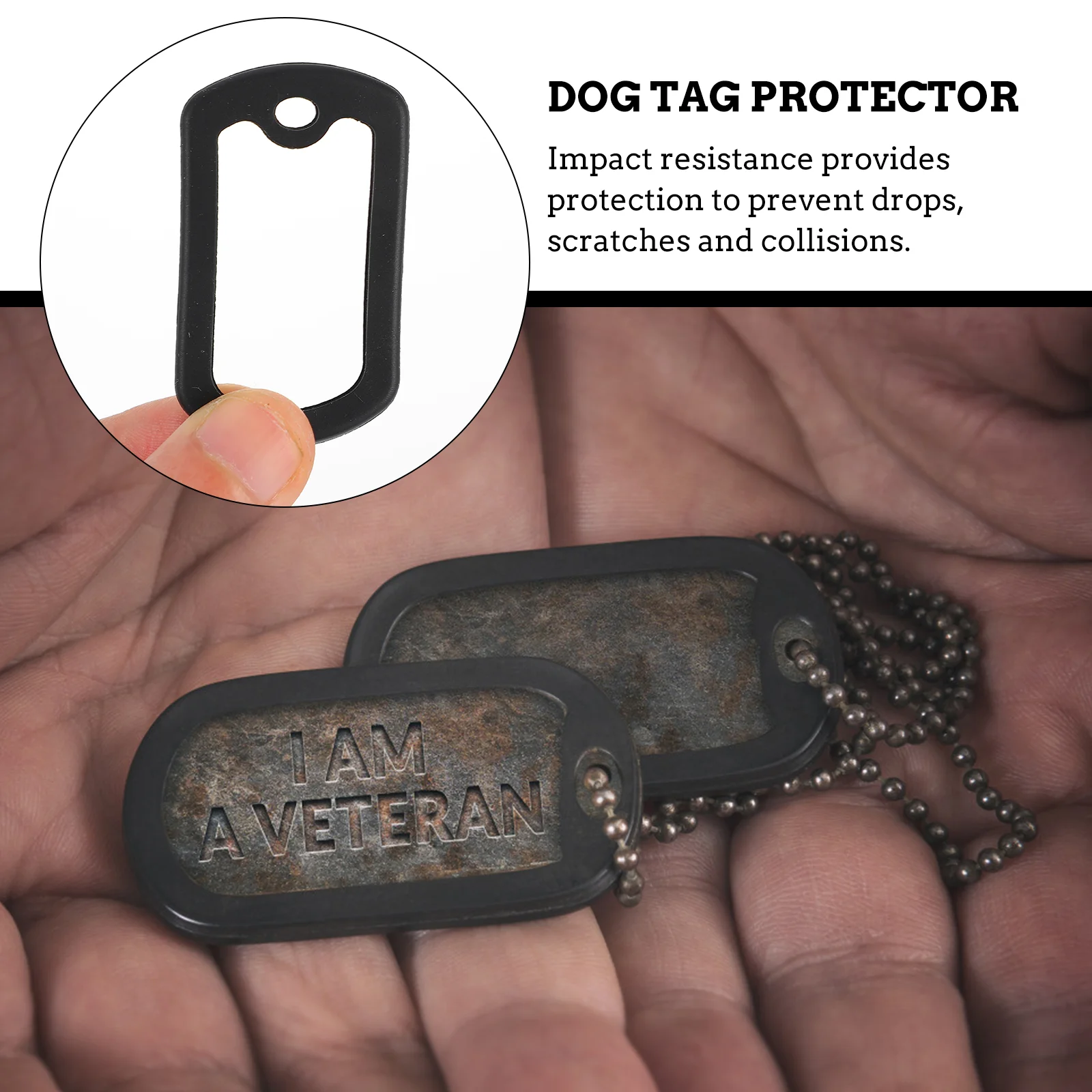 12pcs Black Silicone Dog Tag Cover Id Silicone Pet Tags Black Protector Necklace Men Rubber Stainless Steel Name Mute Mens