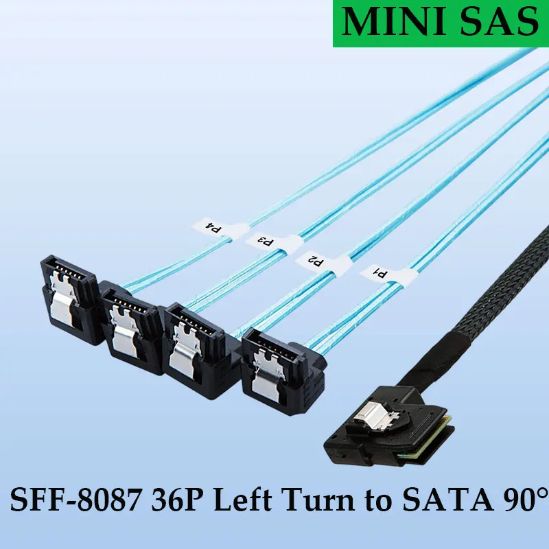

ADT-Link Mini SAS SFF-8087 36P Left Bend To SATA 90 Degree High Speed Server Data Disk Drive Cable Length Optional 0.5M 1M