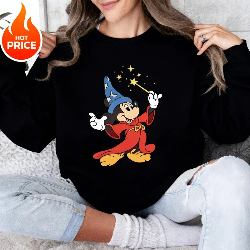 디즈니 2025 뉴 핫 미키 마우스 빈티지 크루 스웨터 소년 소녀 가족 부모-자식 착용 오버 사이즈 남성 여성 루즈 후드 탑