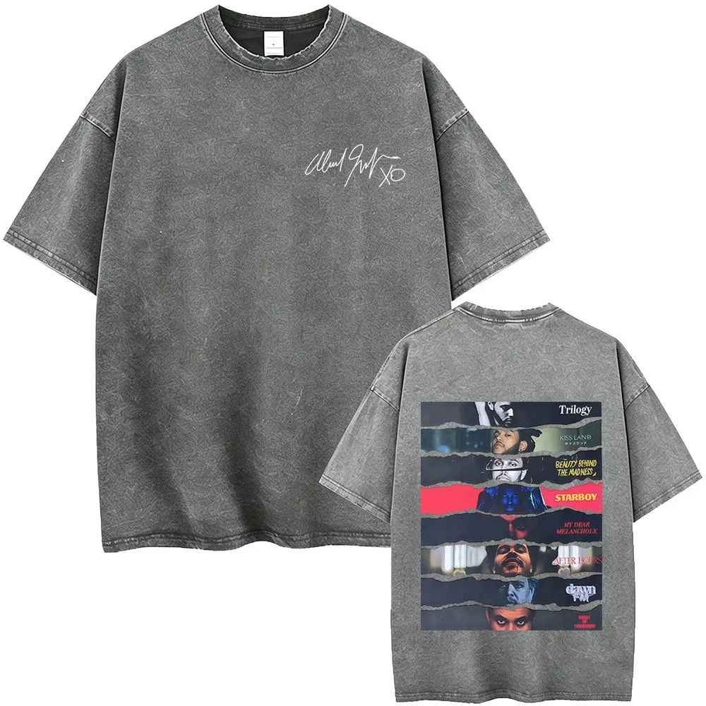 Rapper The Weeknd Album Cover Vintage T-Shirt für Männer und Frauen Hip-Hop Rap Pop Musik Kurzarm-T-Shirts Harajuku Streetwear – Detail 6