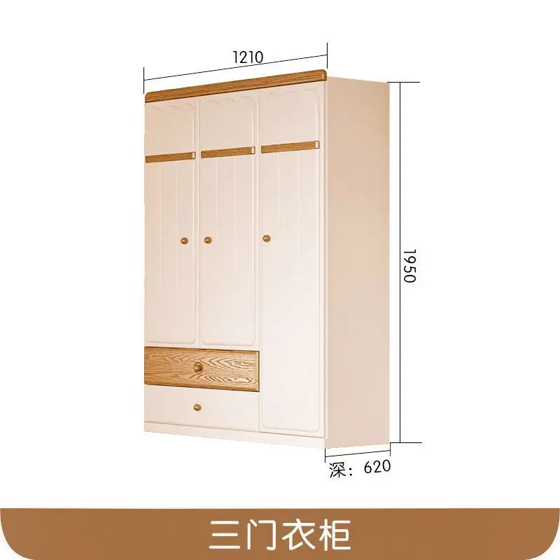 Cream wind children's three-door wardrobe girl princess large wardrobe with drawers solid wood simple white wardrobe large