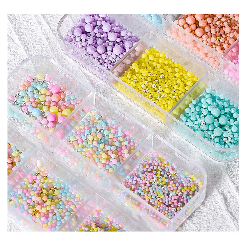 Mini perles macaron pour ongles, 1 boîte, breloque, mixte, coloré, 3D, résine, caviar, bonbons, décoration, DIY, Kawaii, accessoires