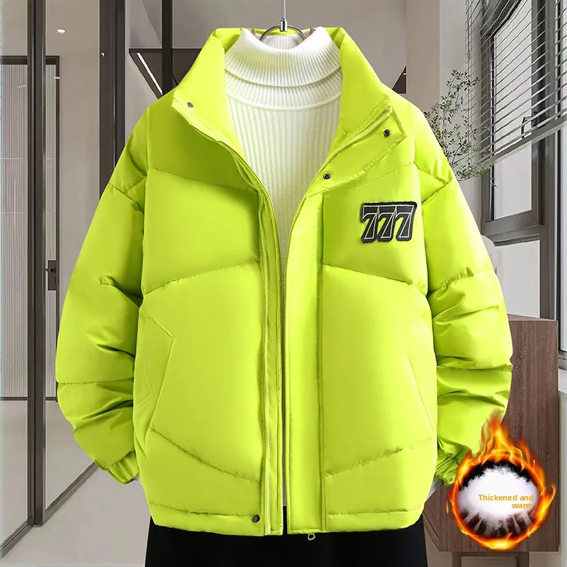 

Мужская утепленная хлопковая куртка Fenitu, флуоресцентная, с воротником-стойкой, повседневная, зимняя, теплая верхняя одежда, приталенный крой, длинный рукав, на молнии