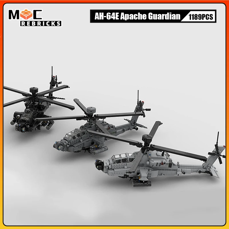 MOC Military Series Building Blocks AH-64E Apache Guardian Attack Helicopter Model DIY Technology Bricks Toy Holiday Gifts