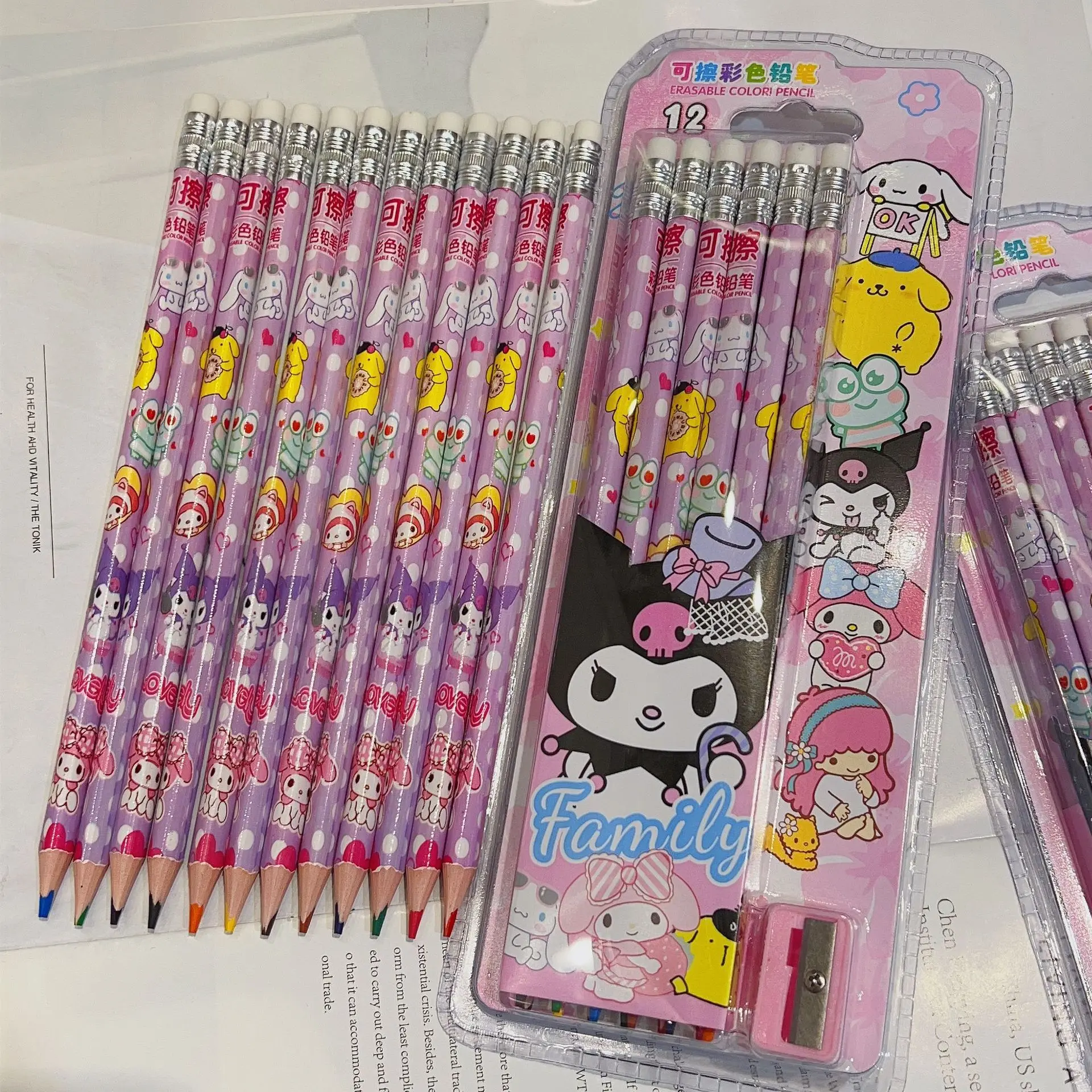 

Sanrio Kuromi 12Colors Wood Erasable Color Watercolor Pencil Sketch Drawing Painting Pencil School Supplies Stationery Wholesale