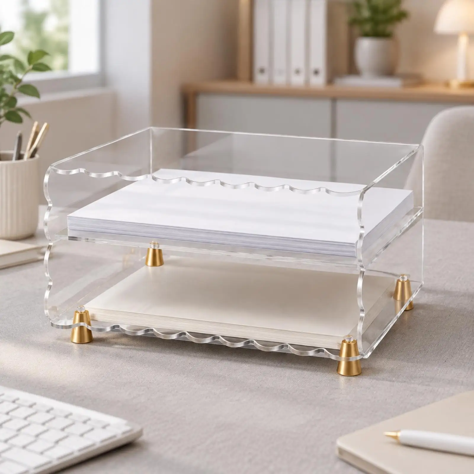 Clear Acrylic Desktop Document Organizer Transparent for Office, Home Workspace