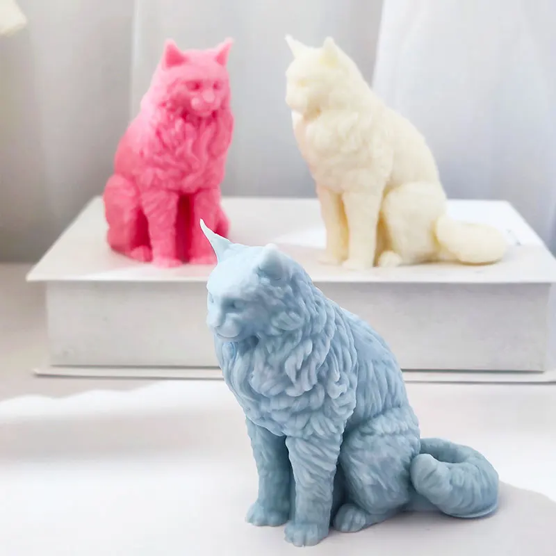 New large-tailed sitting cat candle mold, creative animal decorative ice cube mold, plaster aroma cat mold