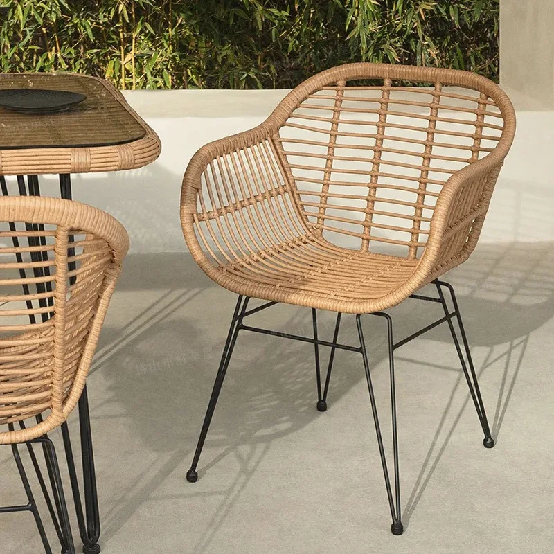 

ins rattan chair outdoor balcony three-piece set household wrought iron rattan leisure chair solid wood table