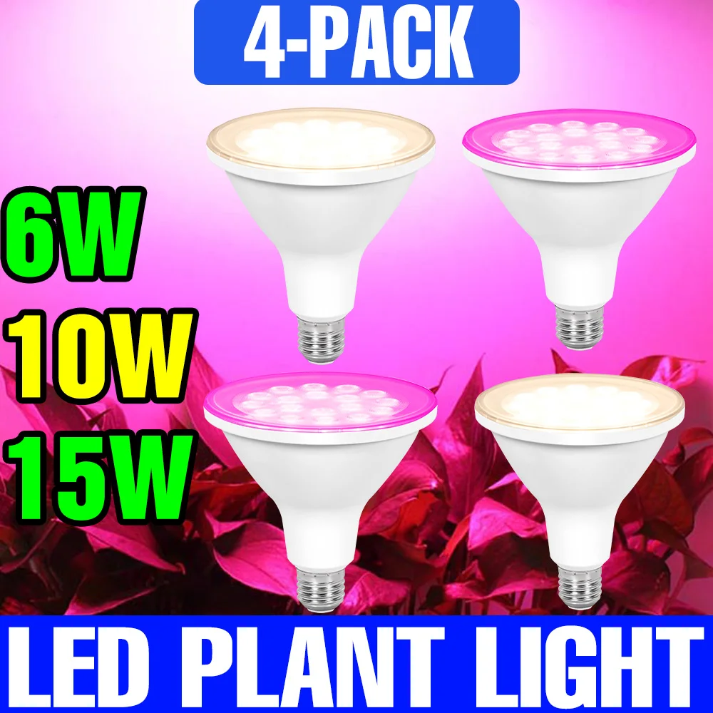 

4 Packs LED Grow Light Bulb E27/E26 Full Spectrum Plant Lamp Indoor Potted Succulent Flower Hydroponic Cultivation Fill Lighting