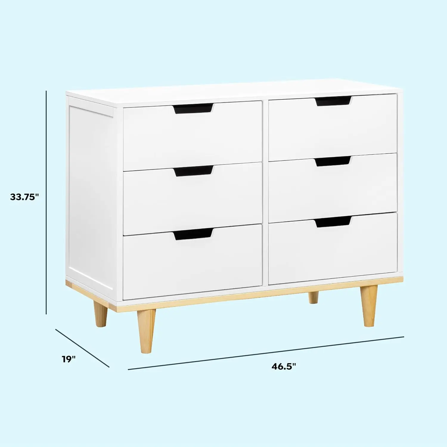 Commode double Marley 6-MELDouble, finition blanche et pieds naturels