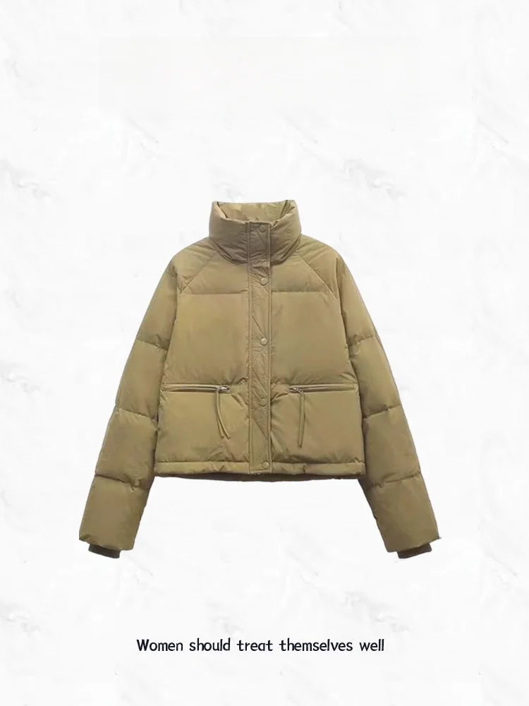 

Women's ort Thiened down Cotton Jaet Stand Collar Winter Warm Coat Korean Sle Loose Fit Faionable Commute Wear