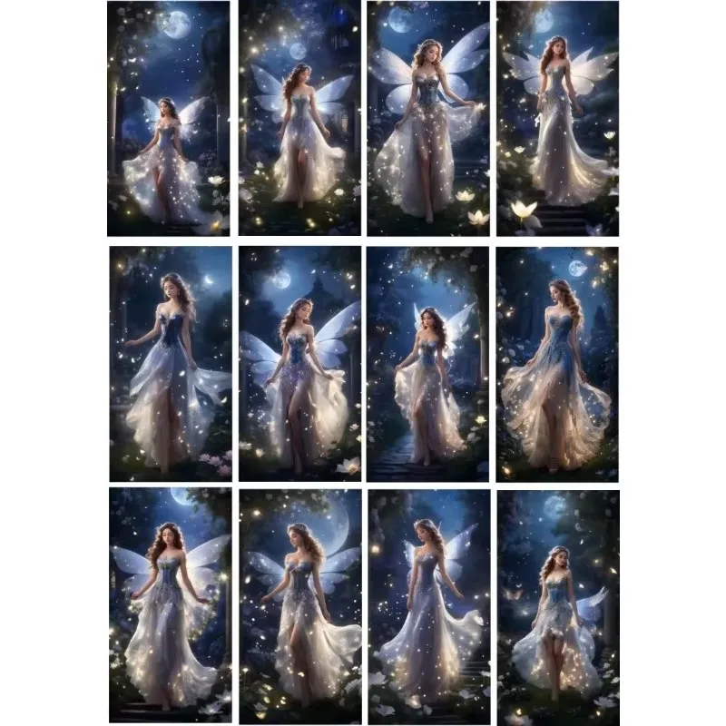 12pcs cute Moon, starry sky, night elf, fairy girl Cartoon Waterproof Decorative Stickers for Planner Journal Notebook Ins diy