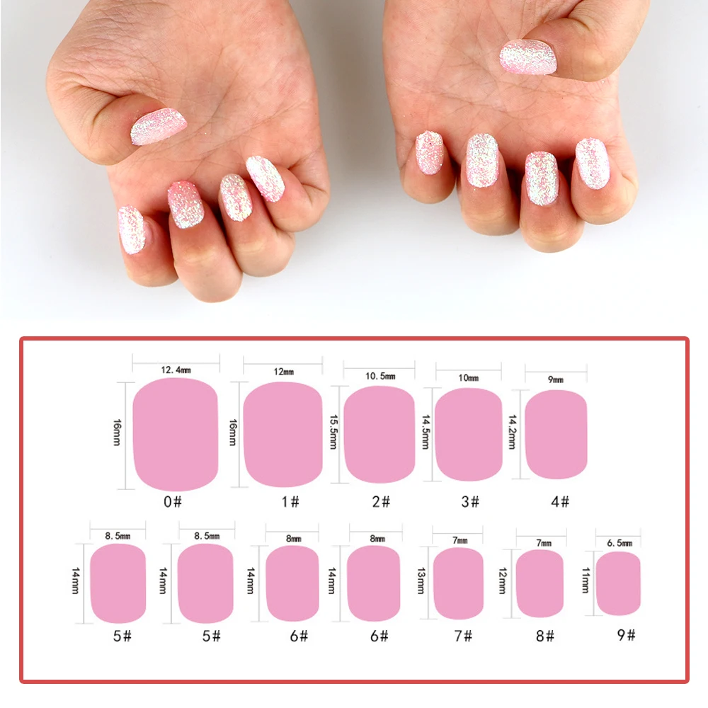 24pcs Kids Nail Art Nail Tips Glitter Blingbling Fake Nails Press On Nails DIY Manicure For Children Birthday Kids Nailart 6+_voghion.com