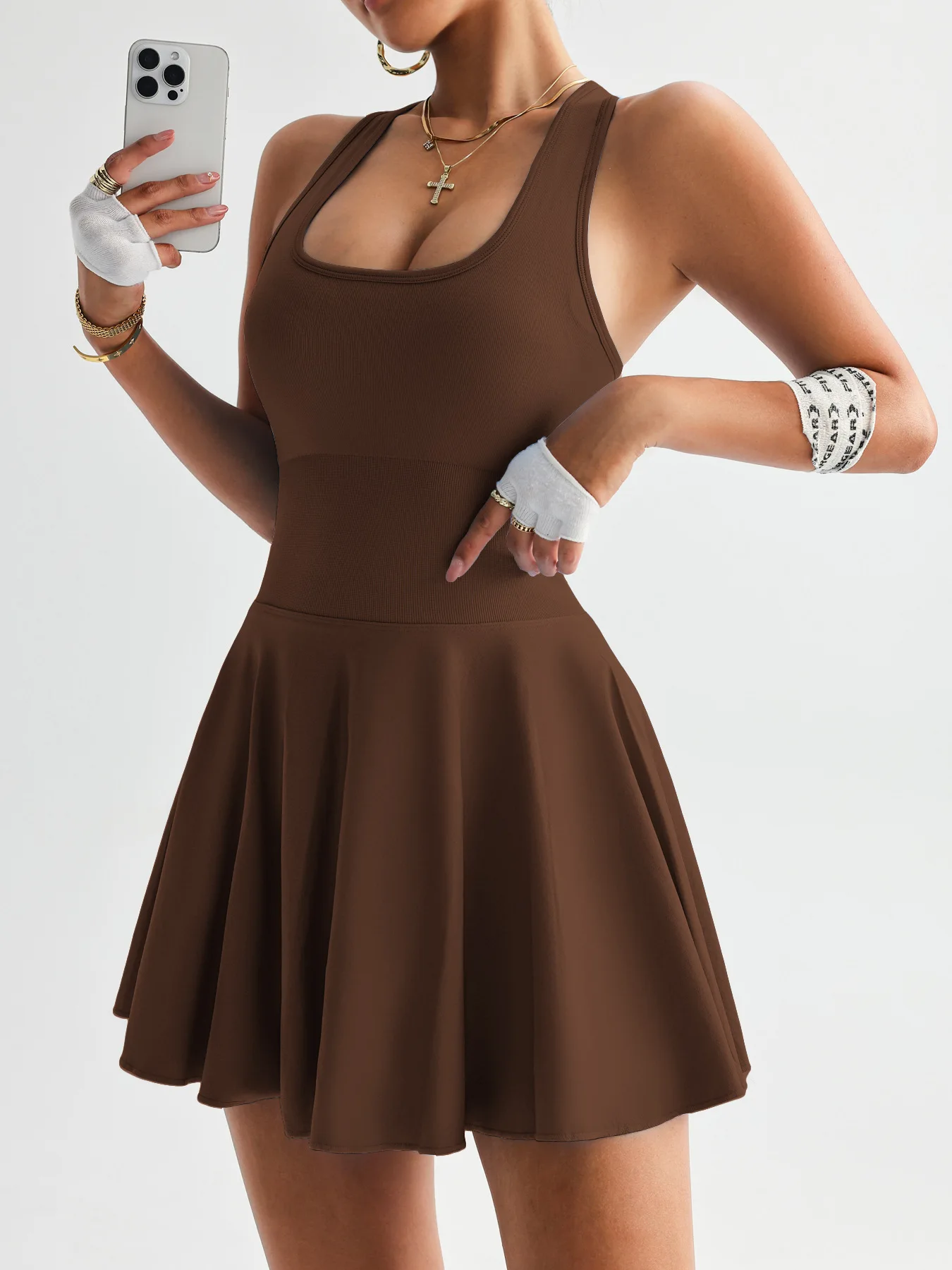 Damen-Tennisrock, rutschfest, sexy Rücken, integrierte Shorts mit Taschen, gefüttert, Yoga, Sportbekleidung, Fitnessstudio, Workout, modisches Kleid – Detail 20