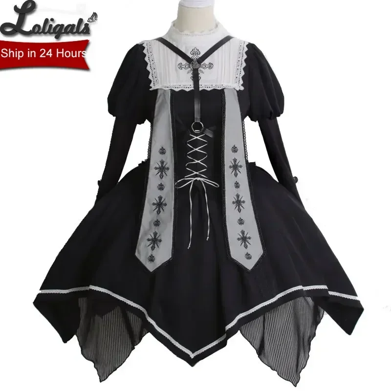Night Saint ~ Robe Lolita asymétrique gothique à manches longues par Alice Girl