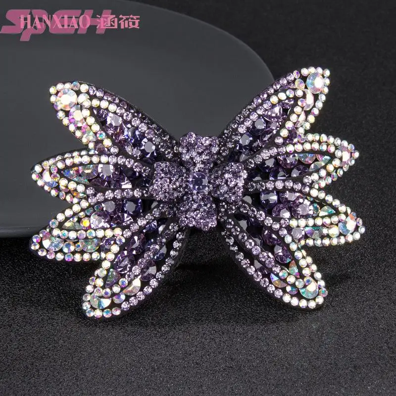 Color bow hairpin hairpin female Korea rhinestone spring clip top clip cross clip studded high-grade ponytail clip