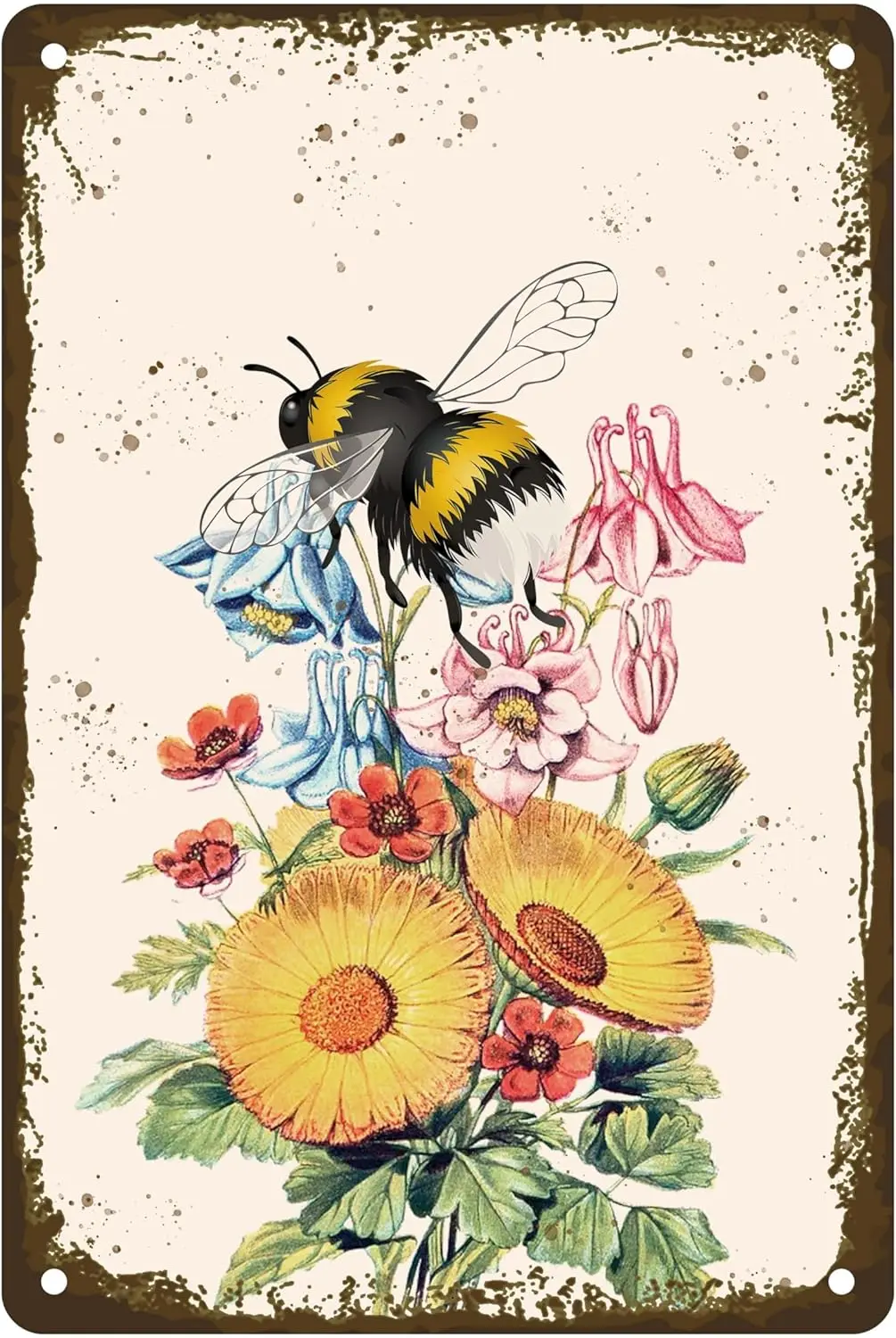 Corn Poppy Bee Floral Metal Tin Retro Sign Vintage Flowers Art Plants Kitchen Garden Home Horticulture Wall Decor for Bar R sign