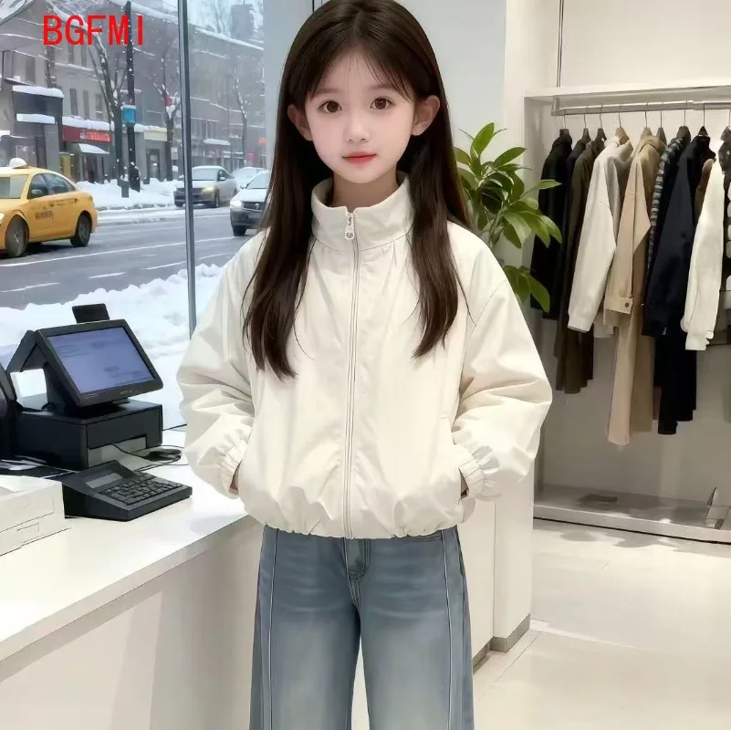 Girls Windbreaker Spring Autumn 2026 New Kids Stand Collar Zipper Jacket, Thin Liner Outdoor Sports Top Spring Coat for Girls