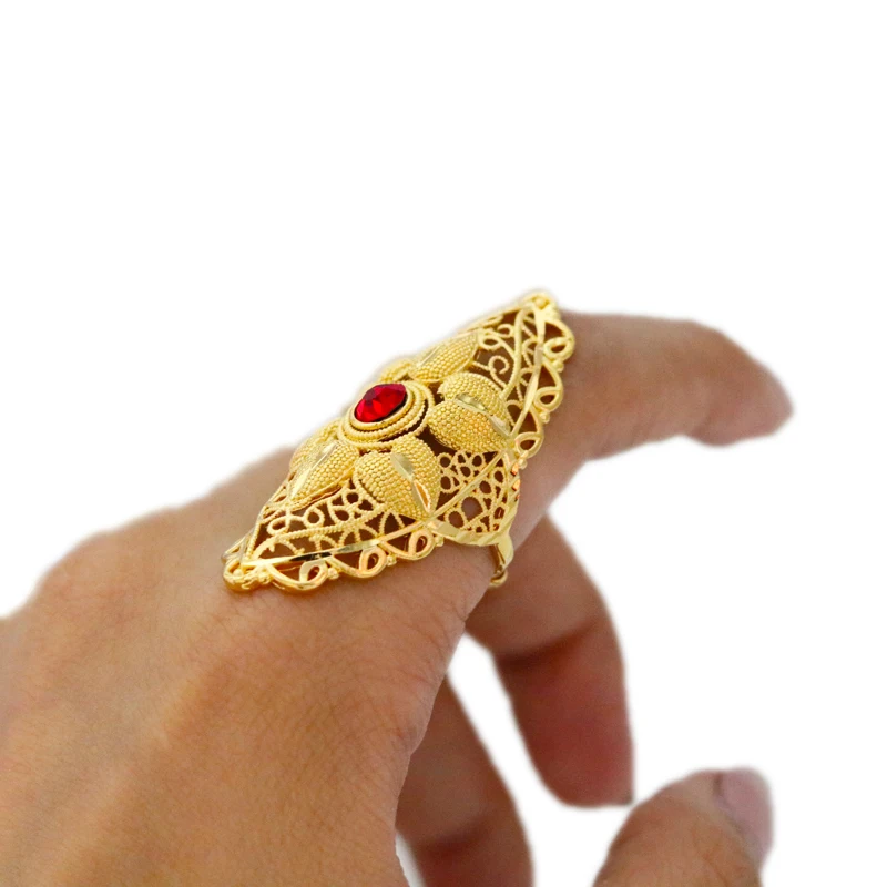 Red Lucky Stone Wedding Rings Women Free Size Golden Color Classic Africa 24k Middle East Jewelry Wholesale